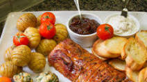 Sheet Pan Savory Brown Sugar Pork Tenderloin with Hasselback Potatoes and Stuffed Mushrooms Sheet Pan Savory Brown Sugar Pork Tenderloin with Hasselback Potatoes and Stuffed Mushrooms