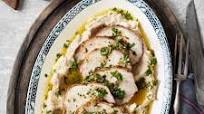 Grilled Pork Loin with White Bean Puree & Lemon Herb Vinaigrette Grilled Pork Loin with White Bean Puree & Lemon Herb Vinaigrette