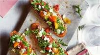 Pea, feta and tomato bruschetta Pea, feta and tomato bruschetta
