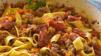 Italian Drunken Noodles With Pepper Sausage Pappardelle Italian Drunken Noodles With Pepper Sausage Pappardelle