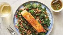 Seared Salmon & Salsa Verde with Farro, Kale & Pickled Peppers Seared Salmon & Salsa Verde with Farro, Kale & Pickled Peppers