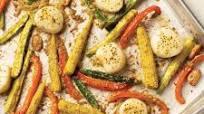 Sheet Pan Scallops & Vegetables with Garlic Pesto Sauce Sheet Pan Scallops & Vegetables with Garlic Pesto Sauce