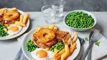 Pork, egg and chips Pork, egg and chips