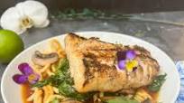 Grilled Black Cod with Udon, Spinach, and Soy Broth Grilled Black Cod with Udon, Spinach, and Soy Broth