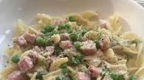 Ham and pea gravy over egg noodles Ham and pea gravy over egg noodles