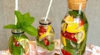 Infused water with mint, lemon, strawberries Infused water with mint, lemon, strawberries