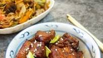 Twice-cooked pork belly with a sticky glaze Twice-cooked pork belly with a sticky glaze