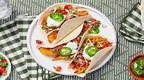 Sweet Potato Fajitas with Pepper Jack Cheese, Pickled Jalapeño, and Lime Crema Sweet Potato Fajitas with Pepper Jack Cheese, Pickled Jalapeño, and Lime Crema