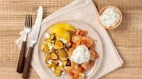 Souvlaki Greek-Style Chicken with garlic crème fraîche and lemon-feta potatoes Souvlaki Greek-Style Chicken with garlic crème fraîche and lemon-feta potatoes