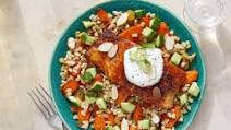 Middle Eastern-Style Salmon & Barley with Dressed Cucumber & Garlic Yogurt Middle Eastern-Style Salmon & Barley with Dressed Cucumber & Garlic Yogurt
