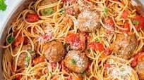 Spaghetti Pomodoro with Homemade 15 Minute Meatballs Spaghetti Pomodoro with Homemade 15 Minute Meatballs