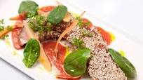Fillet of pork with honey and sesame seeds, carrot and ginger sauce Fillet of pork with honey and sesame seeds, carrot and ginger sauce