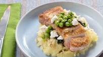 Spiced Pork Chops & Mashed Potatoes with Kale, English Peas & Goat Cheese Spiced Pork Chops & Mashed Potatoes with Kale, English Peas & Goat Cheese