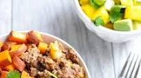 Sweet Potato and Pineapple Beef Bowls with Mango Avocado Salsa Sweet Potato and Pineapple Beef Bowls with Mango Avocado Salsa