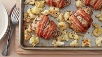Bacon-Wrapped Pork Chops and Cauliflower Sheet-Pan Dinner Bacon-Wrapped Pork Chops and Cauliflower Sheet-Pan Dinner