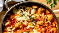 Orecchiette with Baked Mini Chicken Meatballs in Tomato Cream Sauce Orecchiette with Baked Mini Chicken Meatballs in Tomato Cream Sauce