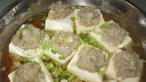 Steam tofu with minced pork and prawn Steam tofu with minced pork and prawn