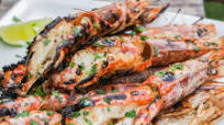 Grilled shrimp with garlic butter. Grilled shrimp with garlic butter.