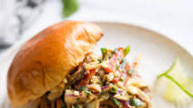 Grilled Pork Burgers with Creamy Thai-Inspired Slaw Grilled Pork Burgers with Creamy Thai-Inspired Slaw