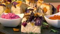 Roasted vegetable focaccia and dips Roasted vegetable focaccia and dips