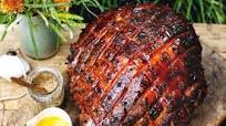 Honey and bourbon Christmas ham with homemade mustards Honey and bourbon Christmas ham with homemade mustards