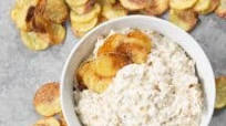 Caramelized Onion Dip with Baked Potato Chips Caramelized Onion Dip with Baked Potato Chips