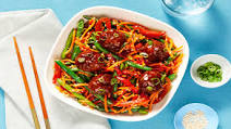 Sweet Chili & Soy-Glazed Meatballs over Ginger Ponzu Veggie Stir-Fry Sweet Chili & Soy-Glazed Meatballs over Ginger Ponzu Veggie Stir-Fry