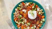 Middle Eastern-Style Salmon & Barley with Dressed Cucumber & Garlic Yogurt Middle Eastern-Style Salmon & Barley with Dressed Cucumber & Garlic Yogurt
