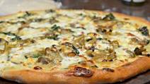 Caramelized Onion, Mushroom, Feta Pizza with White Bechemel Sauce Caramelized Onion, Mushroom, Feta Pizza with White Bechemel Sauce