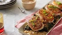 Pork Chops & Garlic Picada with Brown Rice & Spinach Pork Chops & Garlic Picada with Brown Rice & Spinach