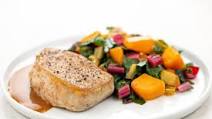 Pork Chop au Poivre with Swiss chard and butternut squash Pork Chop au Poivre with Swiss chard and butternut squash