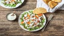 Crunchy Veggie and Lentil Salad with a Feta-Stuffed Pita and Creamy Dill Dressing Crunchy Veggie and Lentil Salad with a Feta-Stuffed Pita and Creamy Dill Dressing