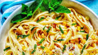 Crab and Corn Fettuccine with White Wine Lemon Butter Sauce Crab and Corn Fettuccine with White Wine Lemon Butter Sauce