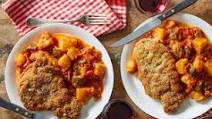 Breaded Italian Pork Chops with Stewed Zucchini and Potatoes Breaded Italian Pork Chops with Stewed Zucchini and Potatoes