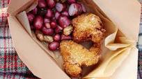 Fennel Fried Chicken With Strawberry Rhubarb Sweet and Sour Sauce Fennel Fried Chicken With Strawberry Rhubarb Sweet and Sour Sauce