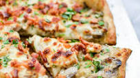 Creamy Mushroom and Chicken Pizza with Bacon and Basil Creamy Mushroom and Chicken Pizza with Bacon and Basil
