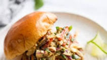 Grilled Pork Burgers with Creamy Thai-Inspired Slaw Grilled Pork Burgers with Creamy Thai-Inspired Slaw