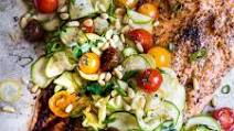 Honey Mustard Salmon with Summer Vegetable Salad Honey Mustard Salmon with Summer Vegetable Salad
