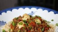 15-minute ground pork menudo and quail eggs rice bowl 15-minute ground pork menudo and quail eggs rice bowl