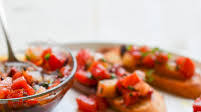 Bruschetta with Heirloom Tomatoes, Olives and Basil Bruschetta with Heirloom Tomatoes, Olives and Basil