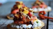 Caribbean Jerk Salmon Tostadas with Grilled Pineapple Peach Coconut Salsa Caribbean Jerk Salmon Tostadas with Grilled Pineapple Peach Coconut Salsa