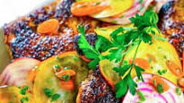 Honey Turmeric Pork Cutlet with Rainbow Beet and Carrot Salad Honey Turmeric Pork Cutlet with Rainbow Beet and Carrot Salad