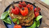 Zucchini and Halloumi Fritters w Blistered Tomatoes Zucchini and Halloumi Fritters w Blistered Tomatoes