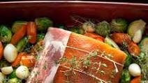 Applewood Smoked Bacon Rind Barded Pork Loin Roast with Fall Vegetables Applewood Smoked Bacon Rind Barded Pork Loin Roast with Fall Vegetables