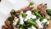 Skillet Ground Lamb With Asparagus, Peas, and Tzatziki Sauce Recipe Skillet Ground Lamb With Asparagus, Peas, and Tzatziki Sauce Recipe