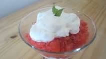 Strawberry-Limoncello Granita with Vanilla-Basil Whipped Cream Strawberry-Limoncello Granita with Vanilla-Basil Whipped Cream