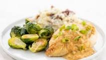 Creamy Garlic Parmesan Chicken with smashed red potatoes and roasted Brussels sprouts Creamy Garlic Parmesan Chicken with smashed red potatoes and roasted Brussels sprouts