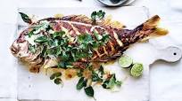 Barbecued lemongrass snapper with pomelo and herb salad Barbecued lemongrass snapper with pomelo and herb salad
