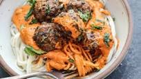 Spaghetti & Cumin-Spiced Lamb Meatballs with No-Cook Romesco Sauce Spaghetti & Cumin-Spiced Lamb Meatballs with No-Cook Romesco Sauce