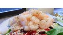 Greek-Style Shrimp Salad on a Bed of Baby Spinach Greek-Style Shrimp Salad on a Bed of Baby Spinach